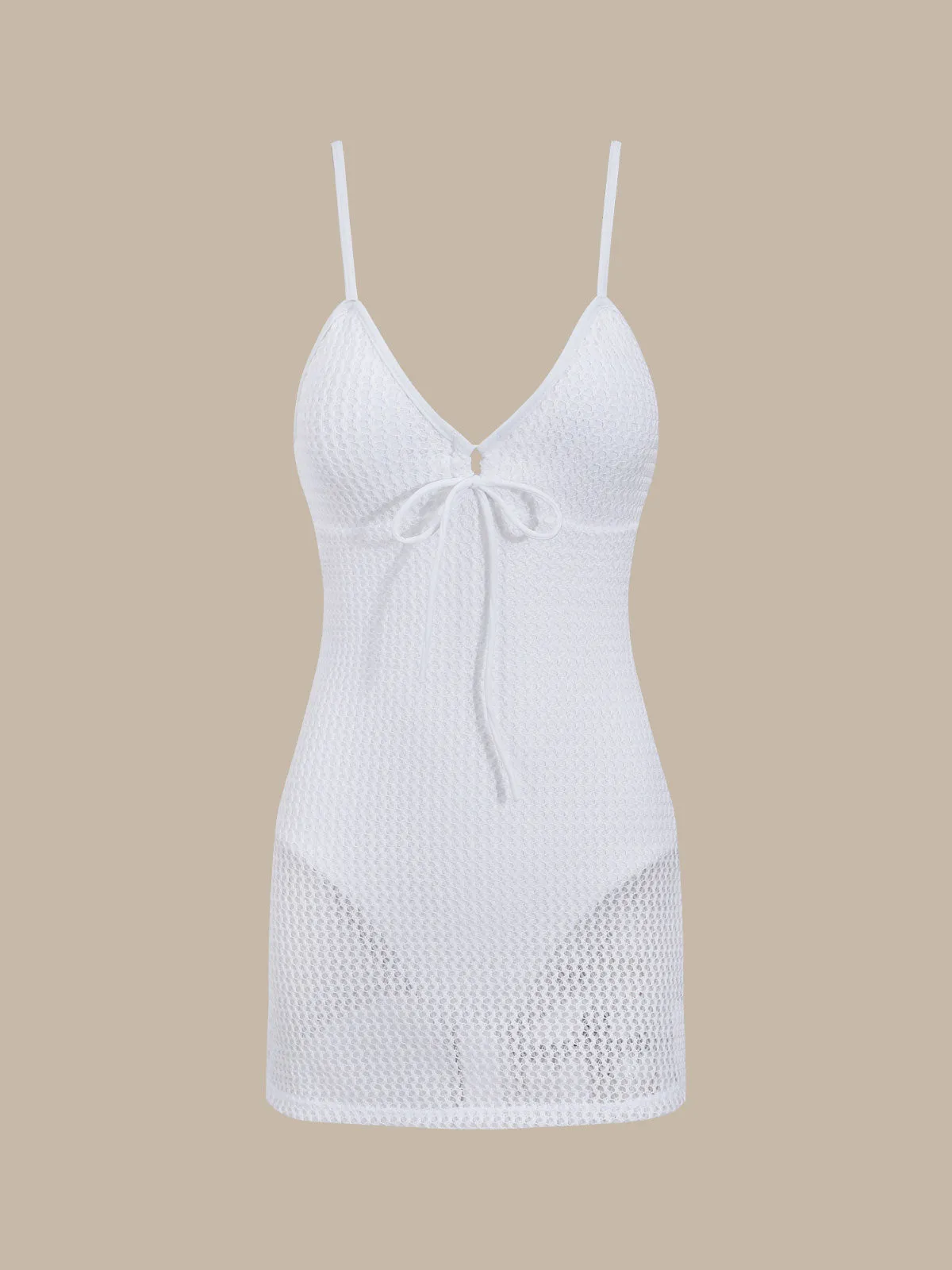 Beige V-Neck One-Piece Swimsuit sold by rihoas