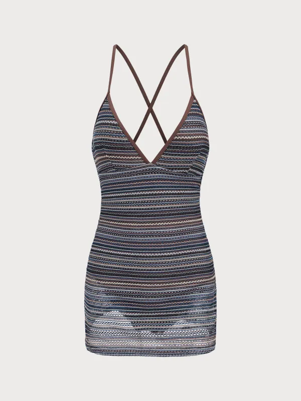 Striped Backless One-Piece Swimsuit sold by rihoas