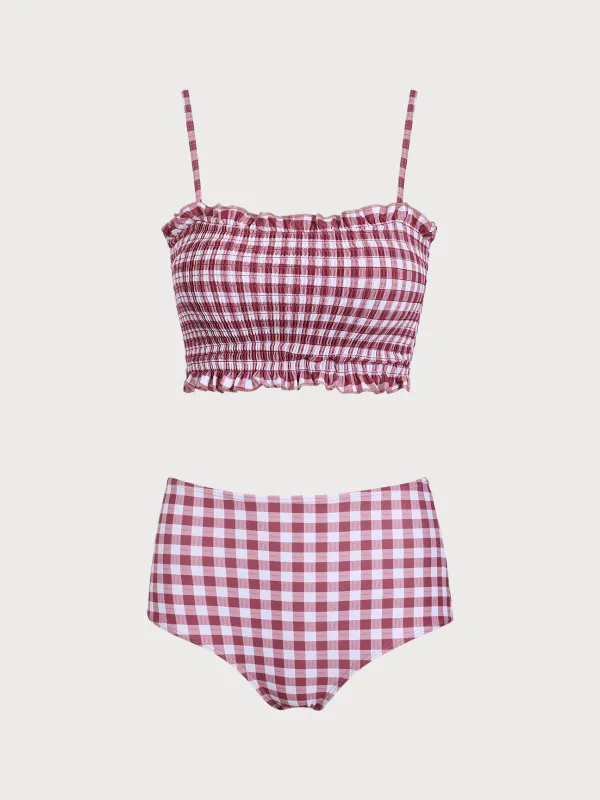 Red Plaid Bandeau Bikini Set sold by rihoas
