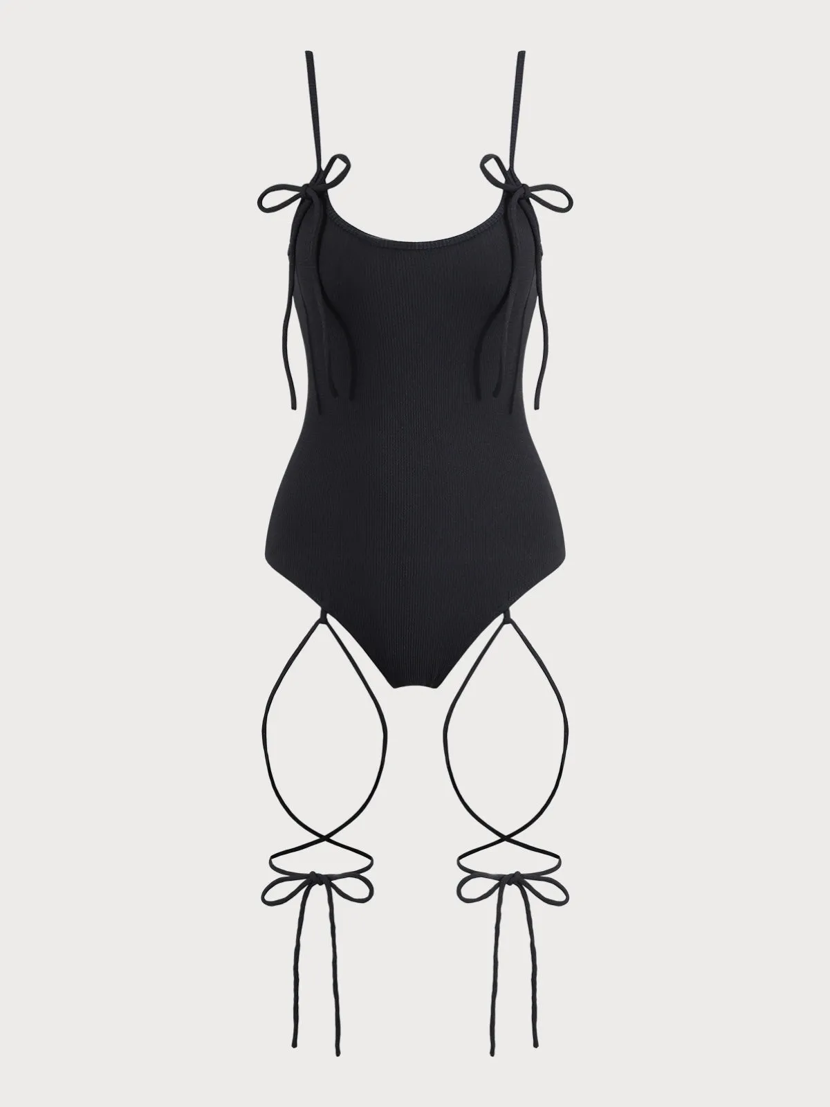 Black Tie Strap One-Piece Swimsuit sold by rihoas
