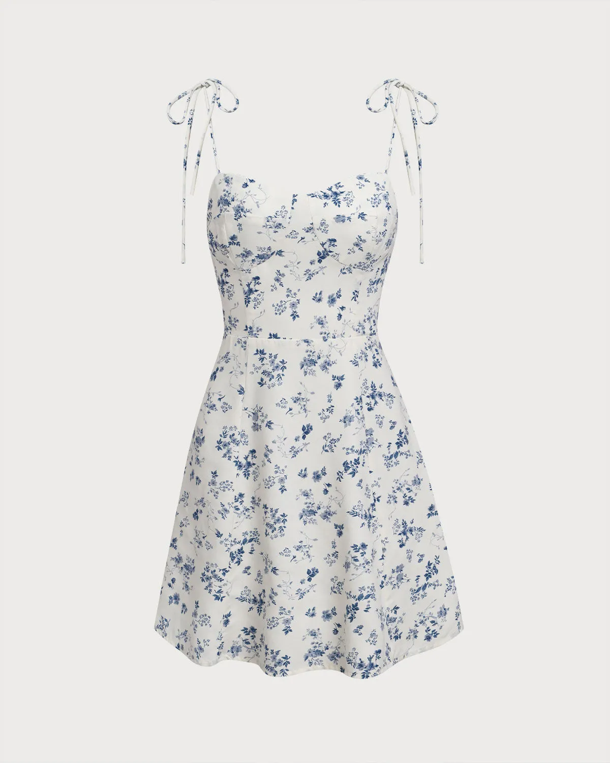 White Floral Shirred Tie Strap Mini Dress sold by rihoas
