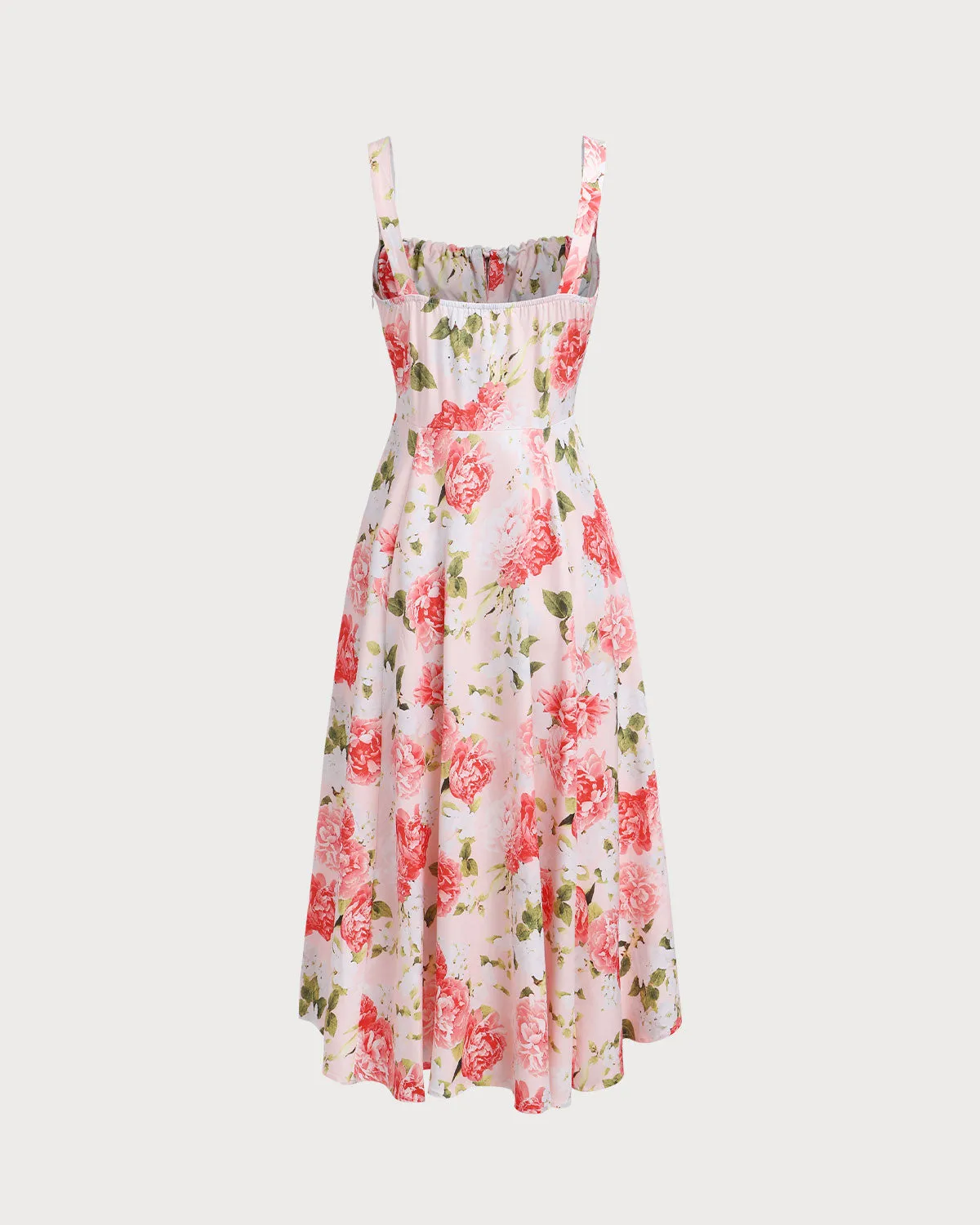 Pink Floral Square Neck Slit Slip Midi Dress sold by rihoas product image thumbnail 2