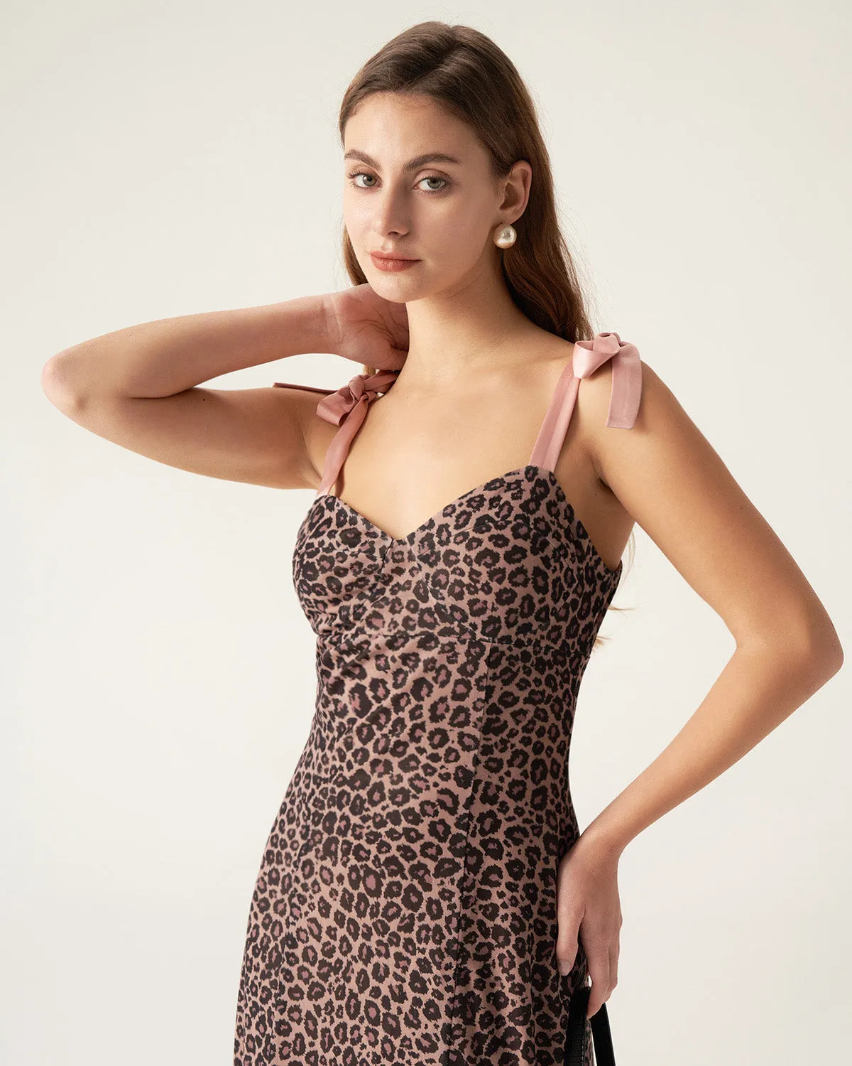 Brown Leopard Sweetheart Neck Slip Maxi Dress sold by rihoas product image thumbnail 2