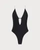 Black V-neck Cutout One-Piece Swimsuit sold by rihoas