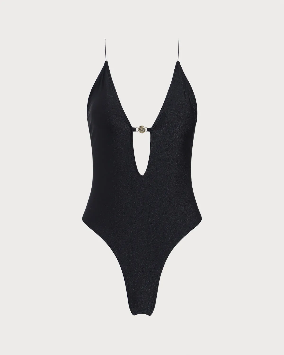 Black V-neck Cutout One-Piece Swimsuit sold by rihoas