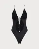 Black V-neck Cutout One-Piece Swimsuit sold by rihoas