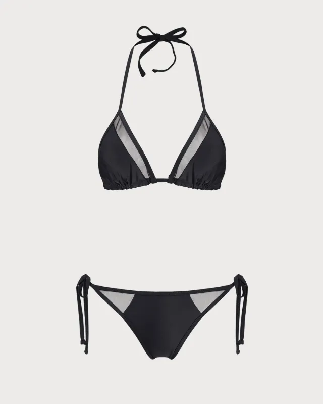 Black Halter Triangle Bikini Set sold by rihoas