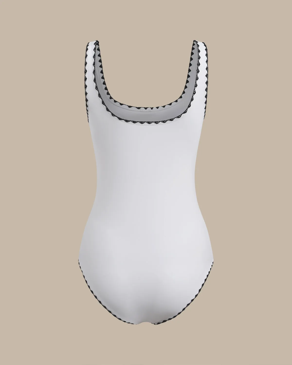 White Contrast U Neck One-Piece Swimsuit sold by rihoas product image thumbnail 2