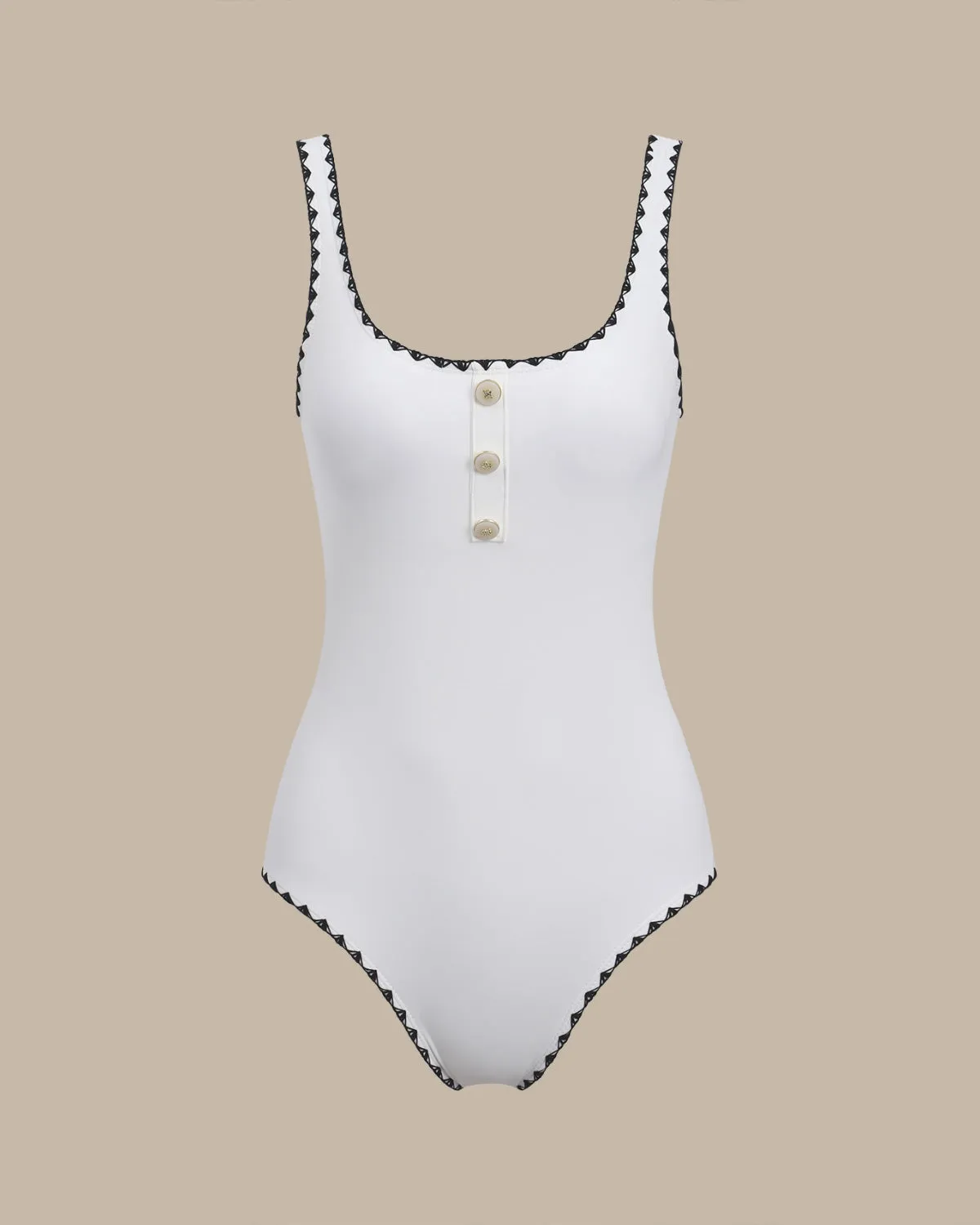 White Contrast U Neck One-Piece Swimsuit sold by rihoas