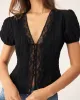 Black Jacquard Lace Button Blouse sold by rihoas