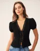 Black Jacquard Lace Button Blouse sold by rihoas