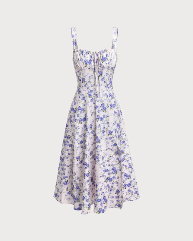 White Floral Ruched Slip Midi Dress sold by rihoas