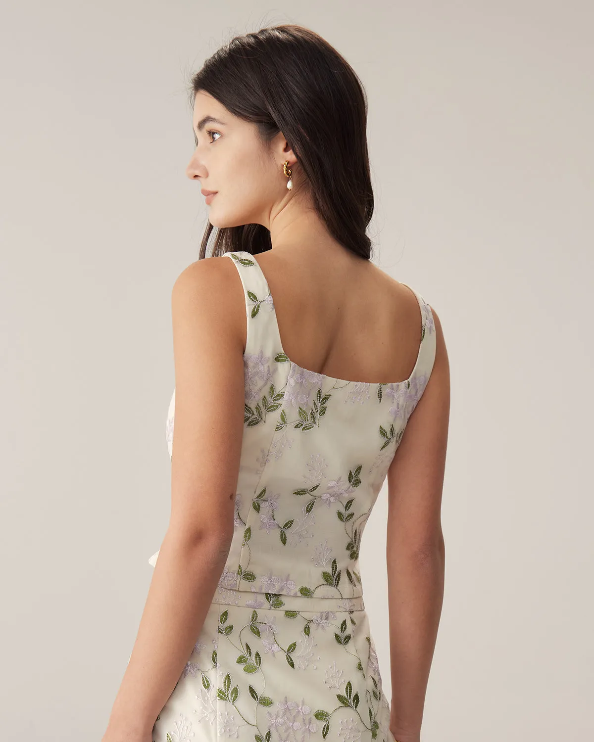 Beige Floral Slim Tank Top sold by rihoas product image thumbnail 5