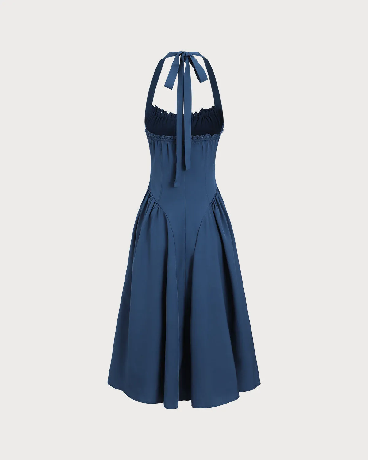 Navy Ruched Halter Midi Dress sold by rihoas product image thumbnail 3