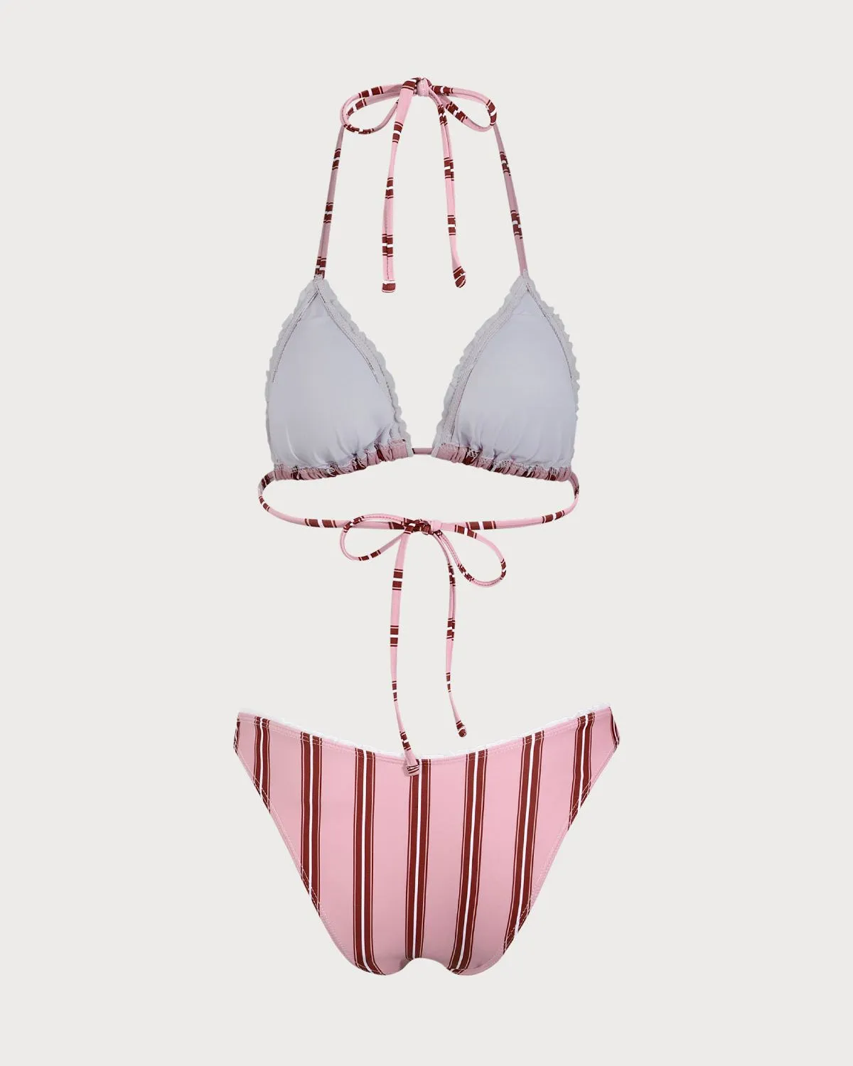 Pink Striped Ruffle Halter Bikini Set sold by rihoas product image thumbnail 5