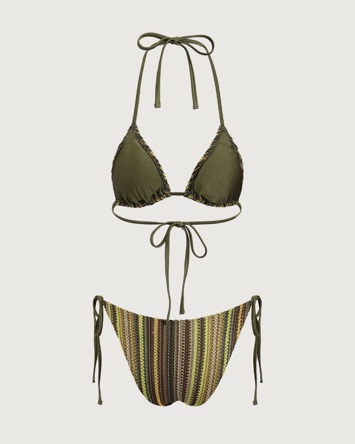 Green Striped Halter Triangle Bikini Set sold by rihoas product image thumbnail 2
