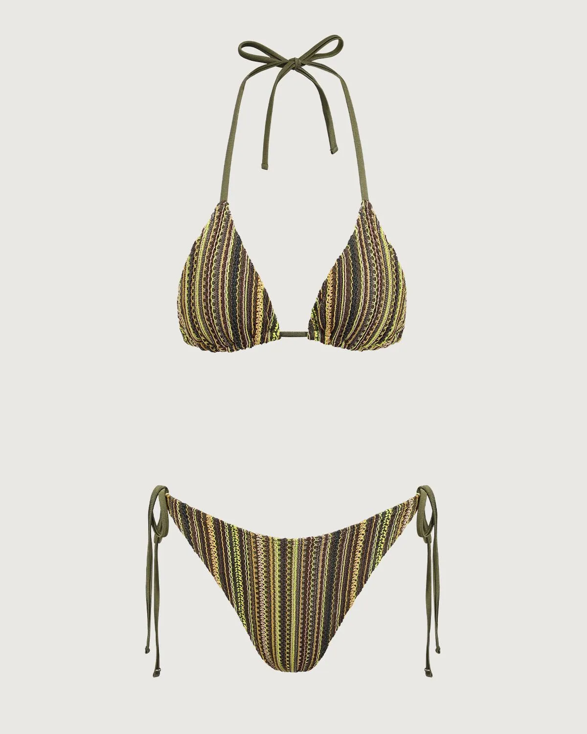 Green Striped Halter Triangle Bikini Set sold by rihoas
