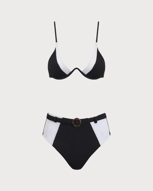 Black Contrast Triangle Bikini Set sold by rihoas