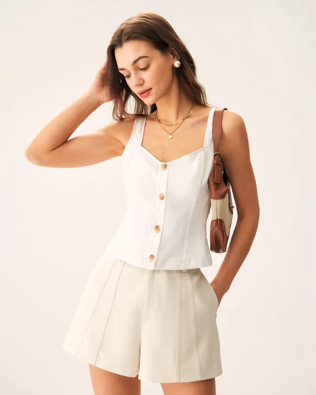 White Cut Out Button Tank Top sold by rihoas