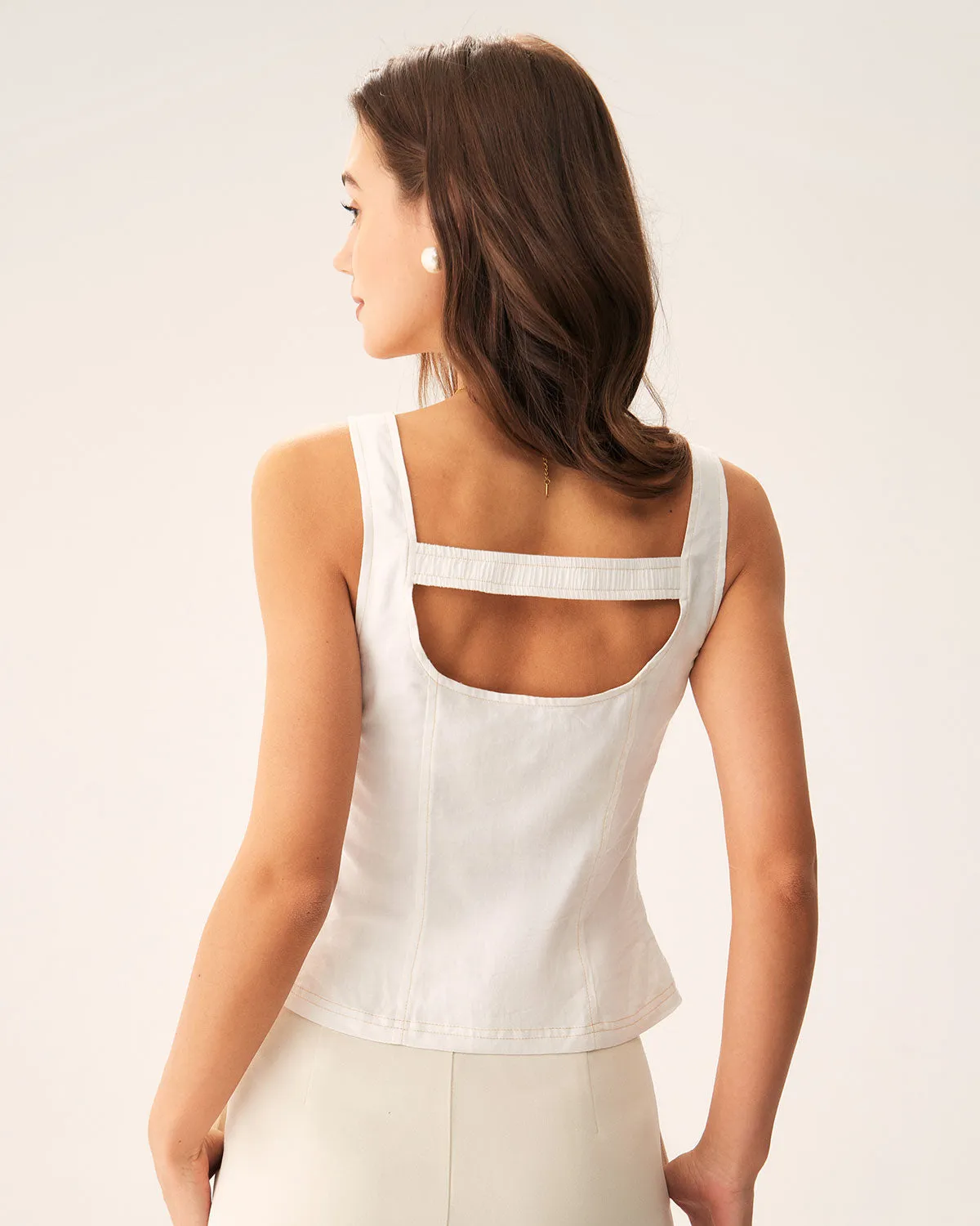 White Cut Out Button Tank Top sold by rihoas product image thumbnail 3