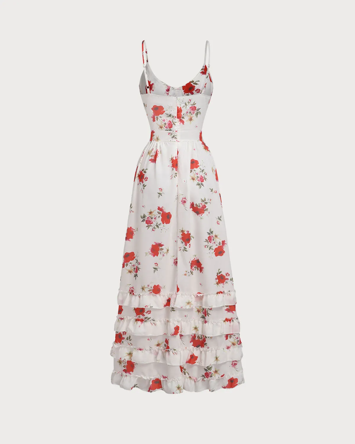 White Floral Ruffle Slip Maxi Dress sold by rihoas product image thumbnail 2
