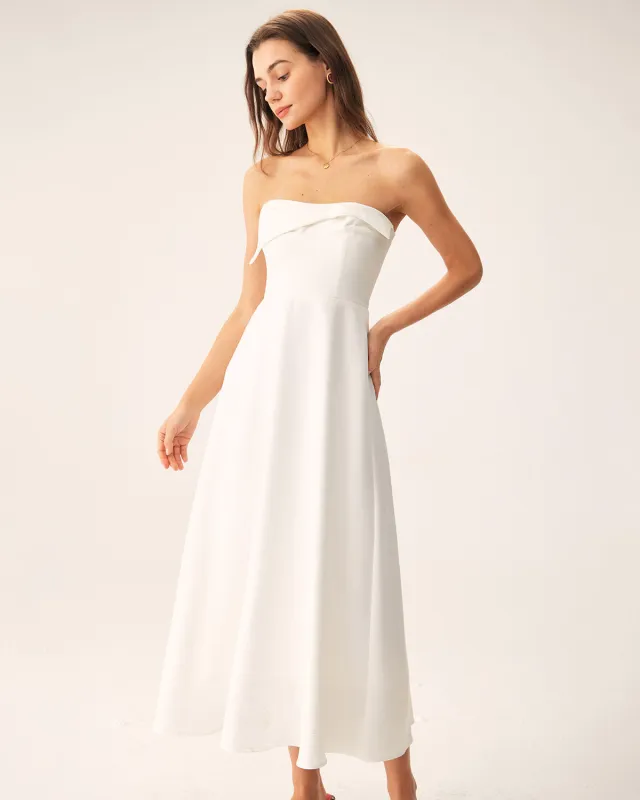 White Strapless Pleated Backless Maxi Dress sold by rihoas