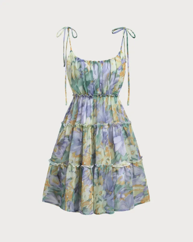 Purple Floral Tie Strap Mini Dress sold by rihoas