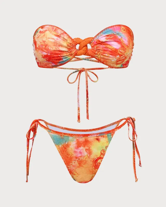Orange Floral Bandeau Bikini Set sold by rihoas