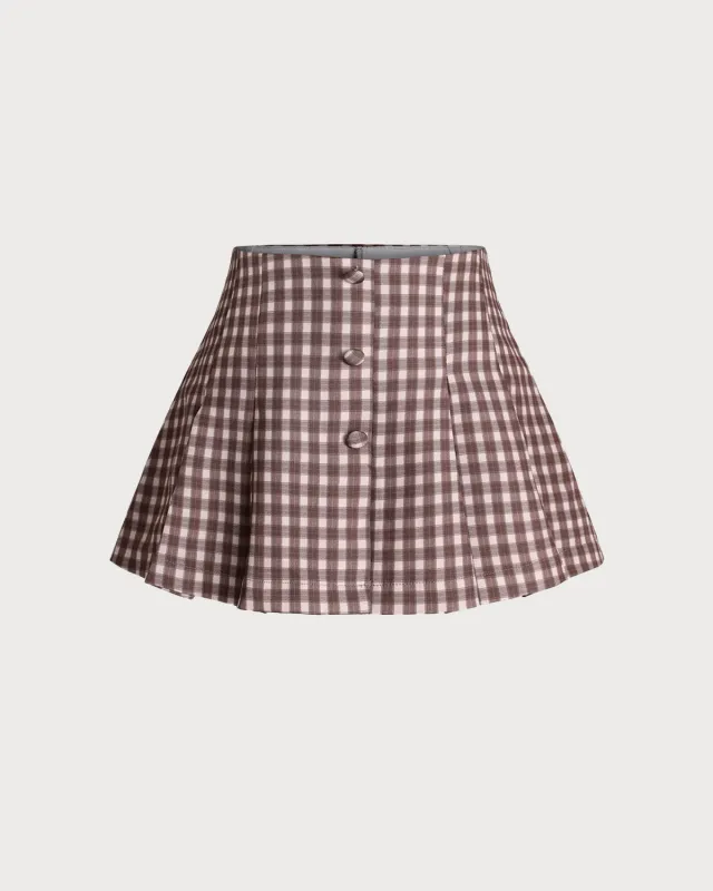Brown Plaid A-Line Mini Skirt sold by rihoas
