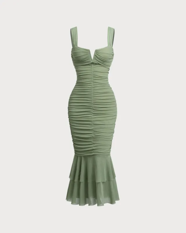 Green Square Neck Slip Maxi Dress sold by rihoas
