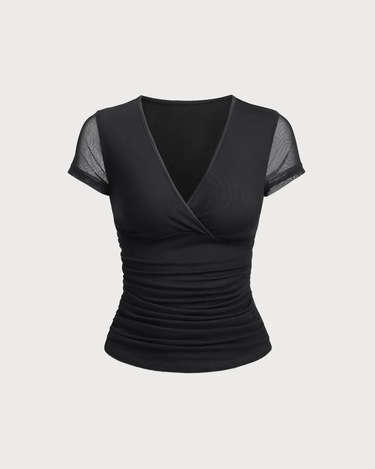 Black V-Neck See-Through Blouse sold by rihoas