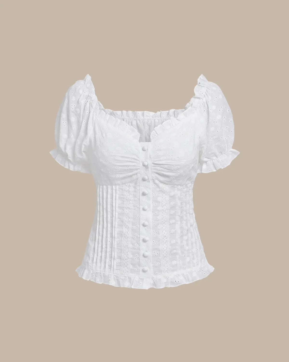 White Sweetheart Neck Puffed Sleeve Blouse sold by rihoas