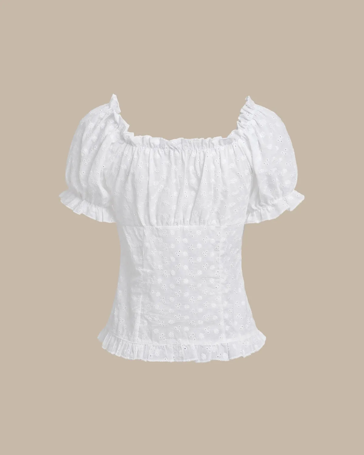 White Sweetheart Neck Puffed Sleeve Blouse sold by rihoas product image thumbnail 2