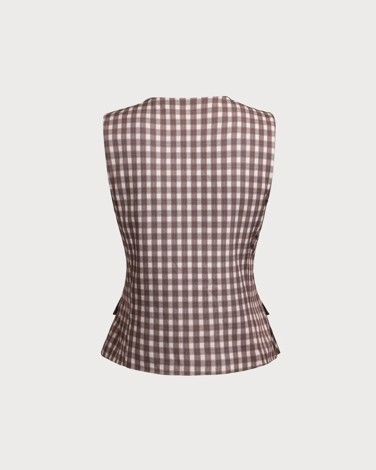 Brown Plaid Round Neck Vest sold by rihoas product image thumbnail 2