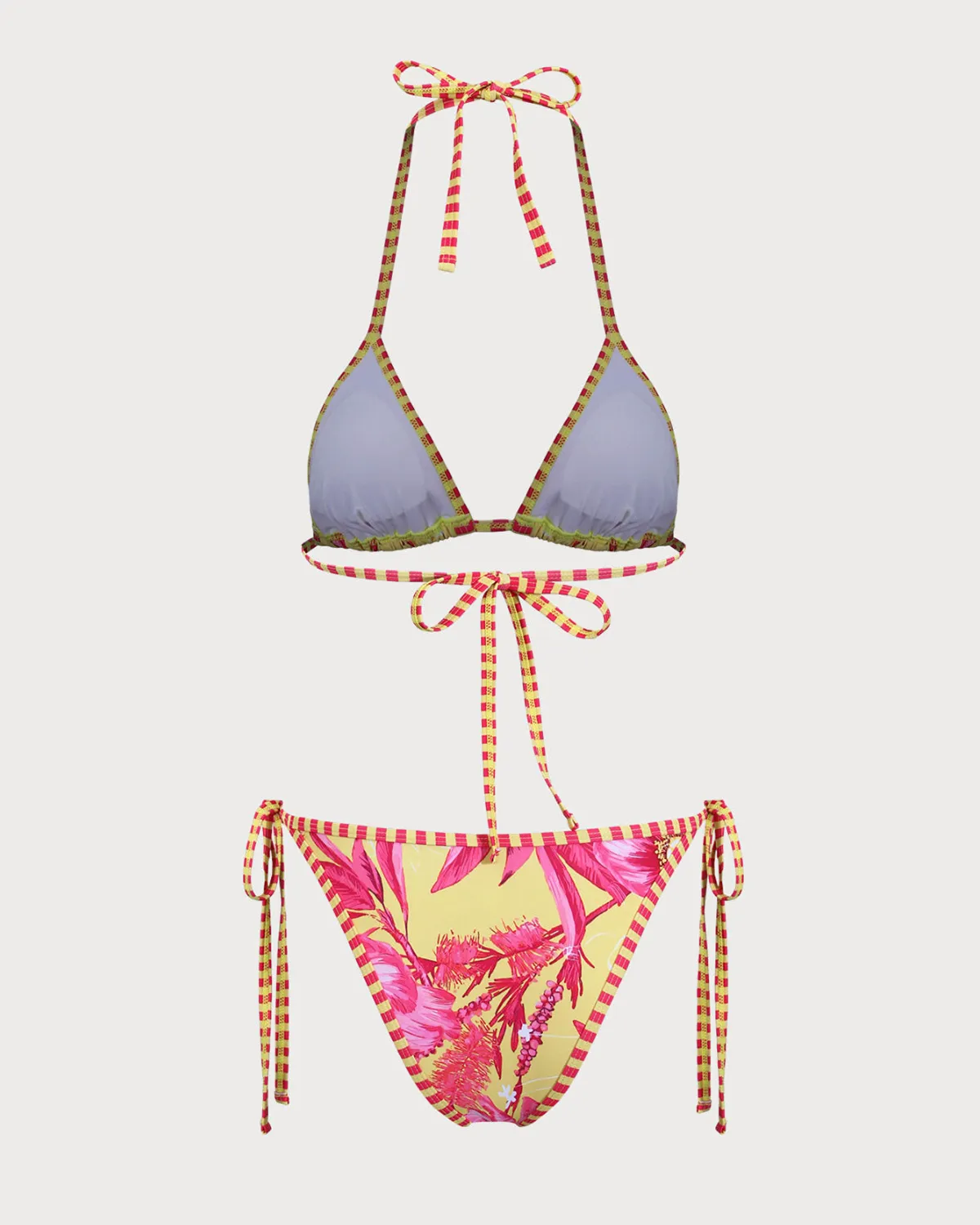 Yellow Floral Halter Drawstring Triangle Bikini Set sold by rihoas product image thumbnail 2