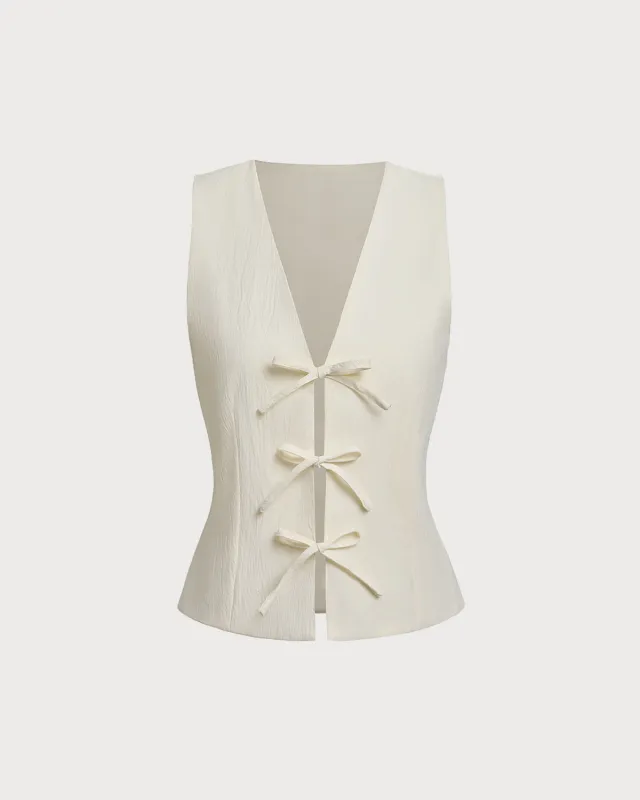 White V Neck Bowknot Vest sold by rihoas