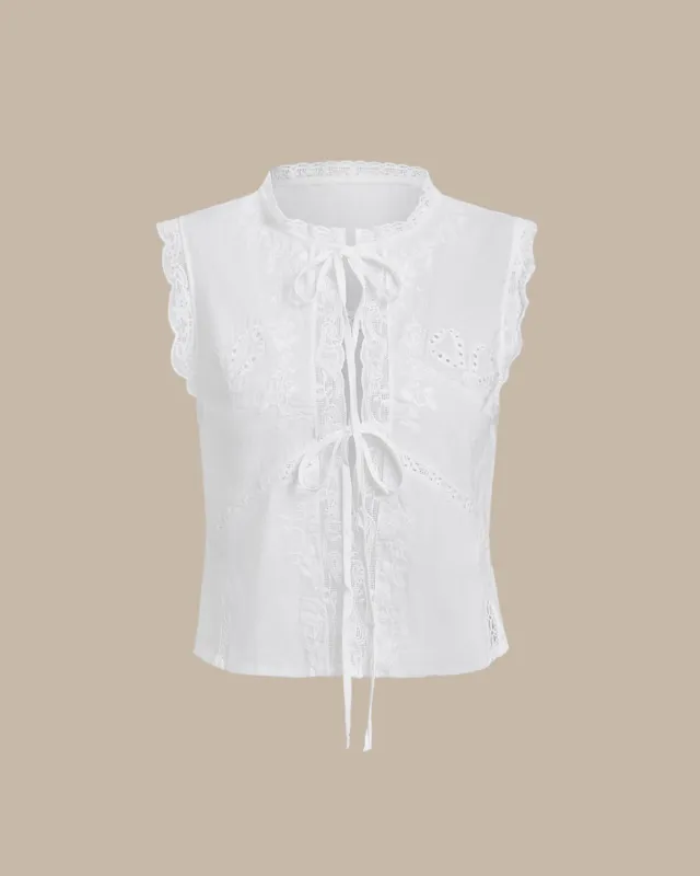 White Crew Neck Drawstring Vest sold by rihoas