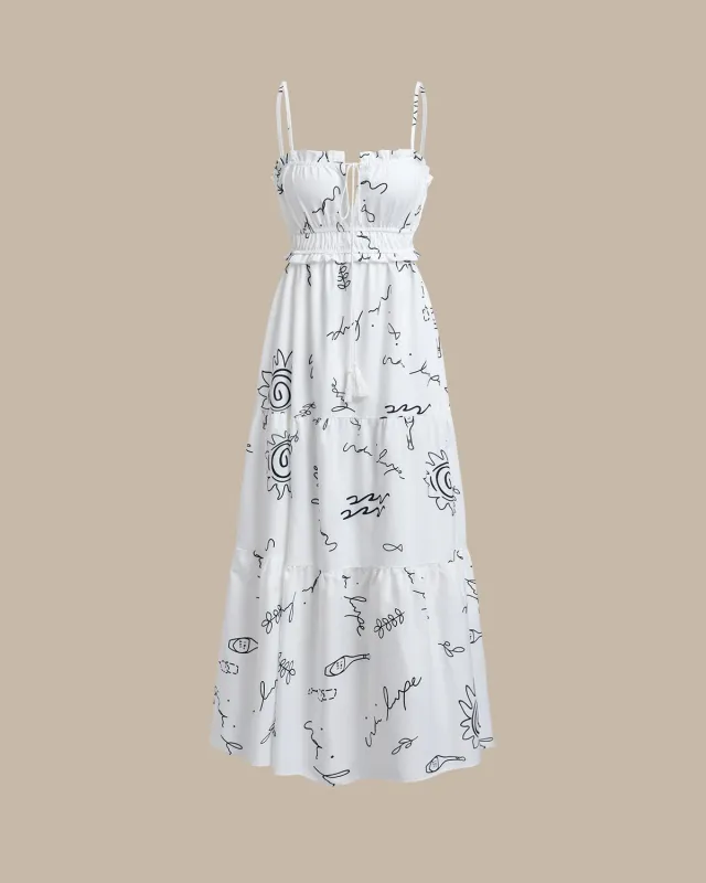 White Floral Shirred Slip Maxi Dresses sold by rihoas