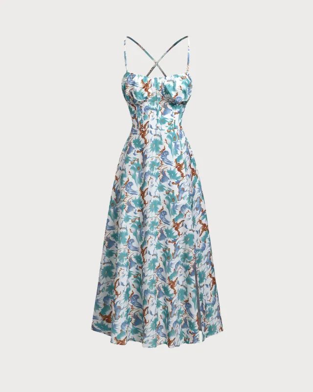 Green Floral Backless Slip Slit Maxi Dress sold by rihoas