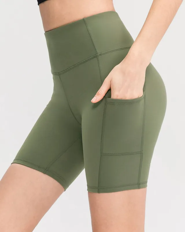 Green High Waisted Quick-drying Yoga Shorts sold by rihoas