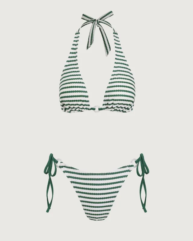 Green Striped O-Ring Bikini Set sold by rihoas