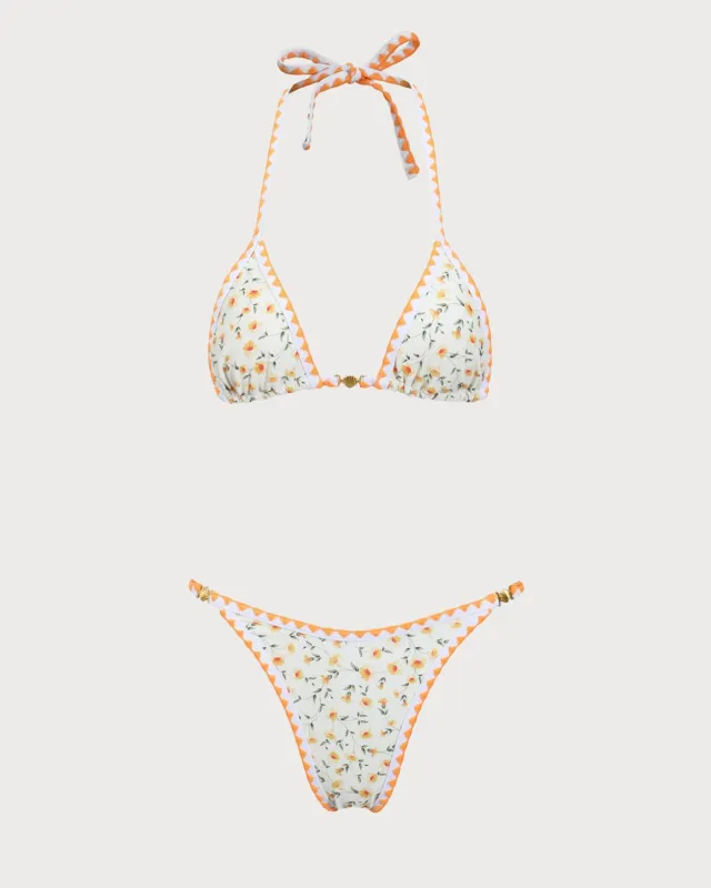 Yellow Floral Contrast Bikini Set sold by rihoas