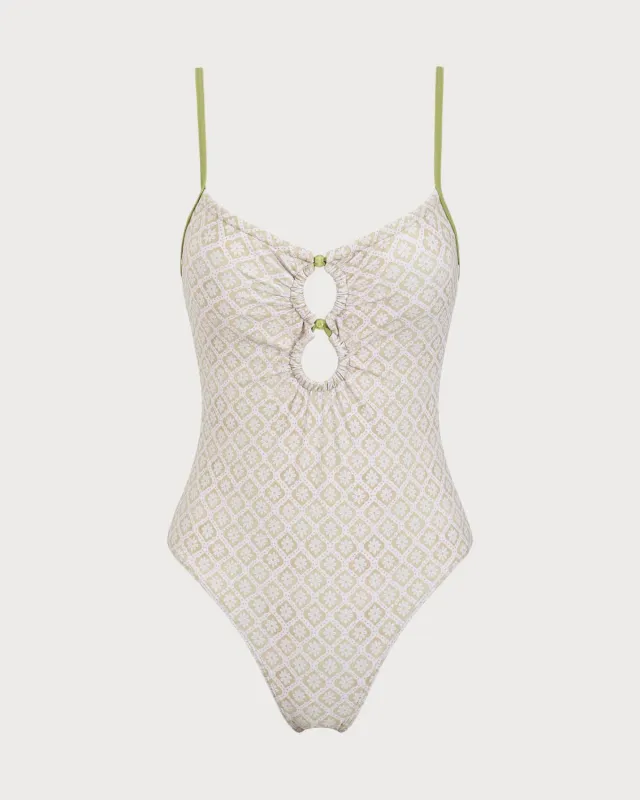 Green Floral U Neck One-Piece Swimsuit sold by rihoas