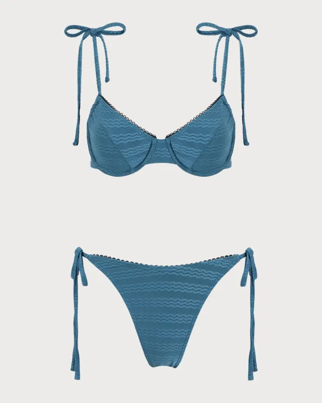 Blue Wave Textured Underwire Bikini Set sold by rihoas