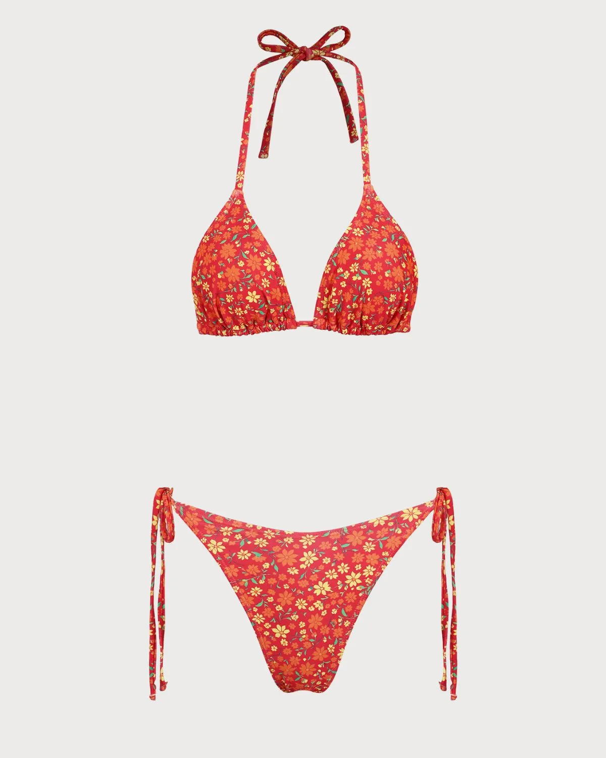 Orange Floral Triangle Halter Bikini Set sold by rihoas