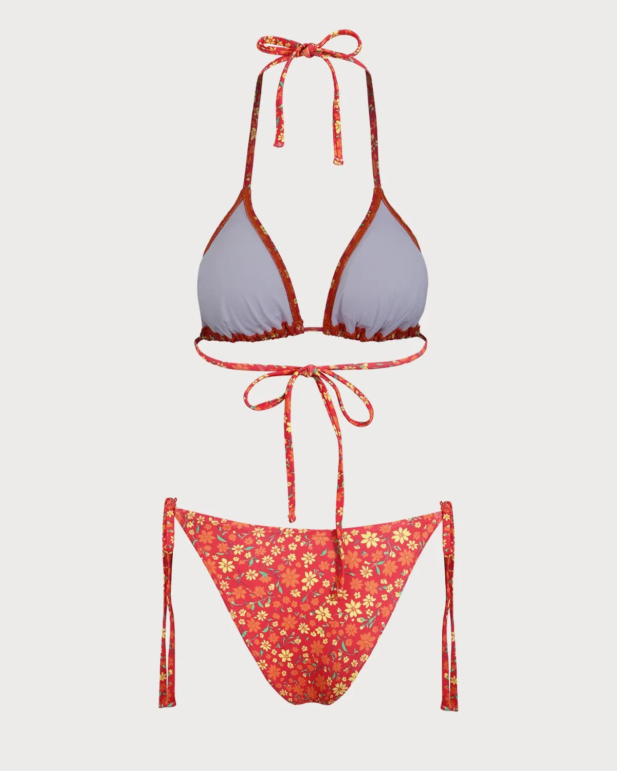 Orange Floral Triangle Halter Bikini Set sold by rihoas product image thumbnail 2