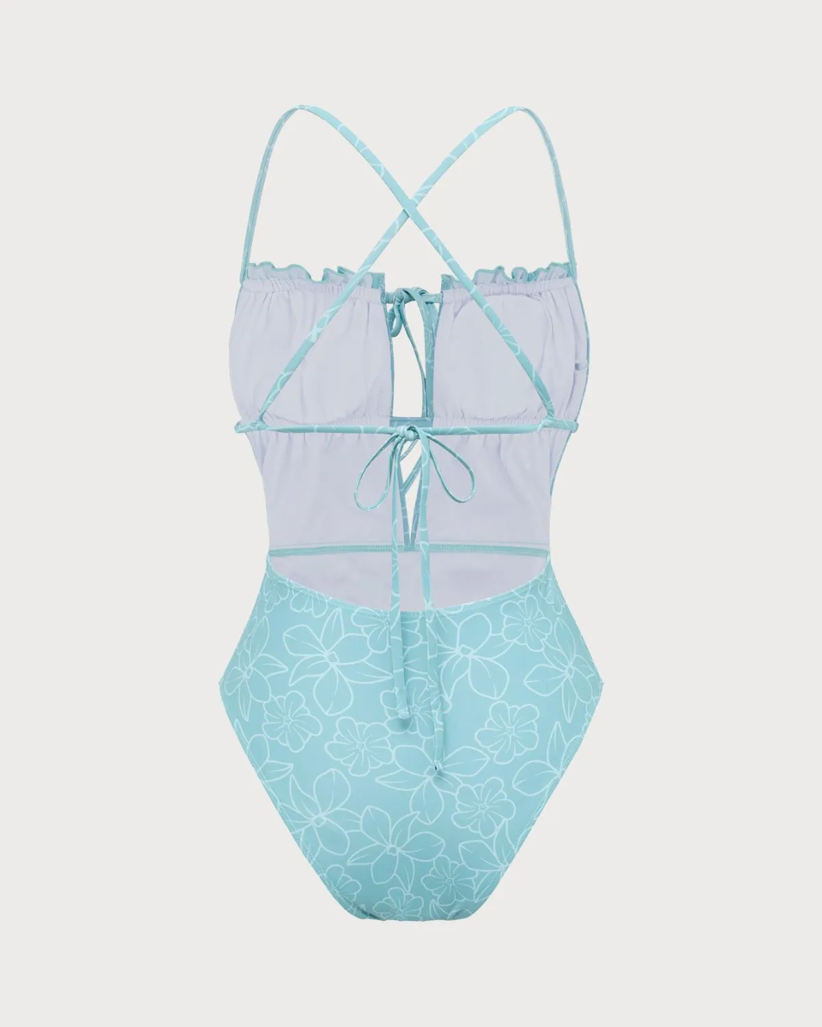 Blue Ruched Tie Front One-Piece Swimsuit sold by rihoas product image thumbnail 2