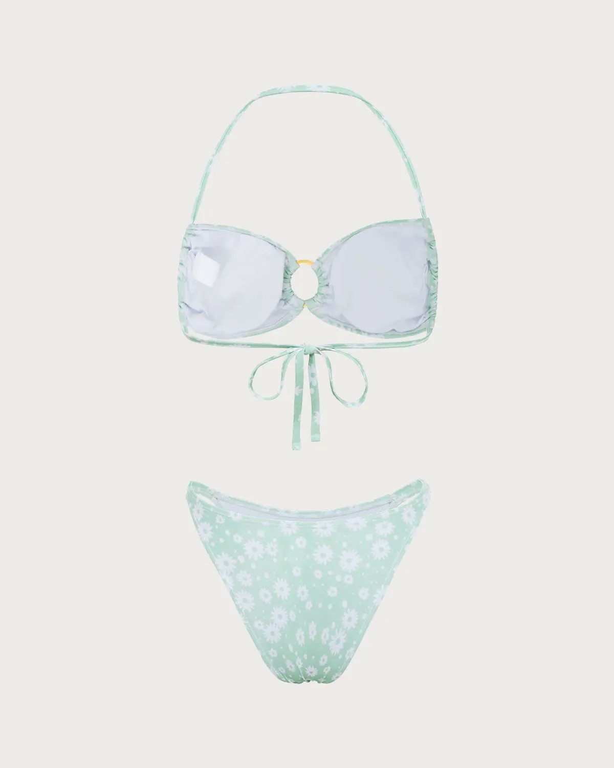 Green Floral O-Ring Halter Bikini Set sold by rihoas product image thumbnail 2