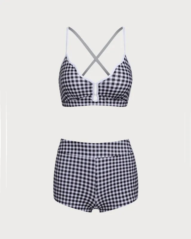 Black Contrast Plaid Cutout Bikini Set sold by rihoas