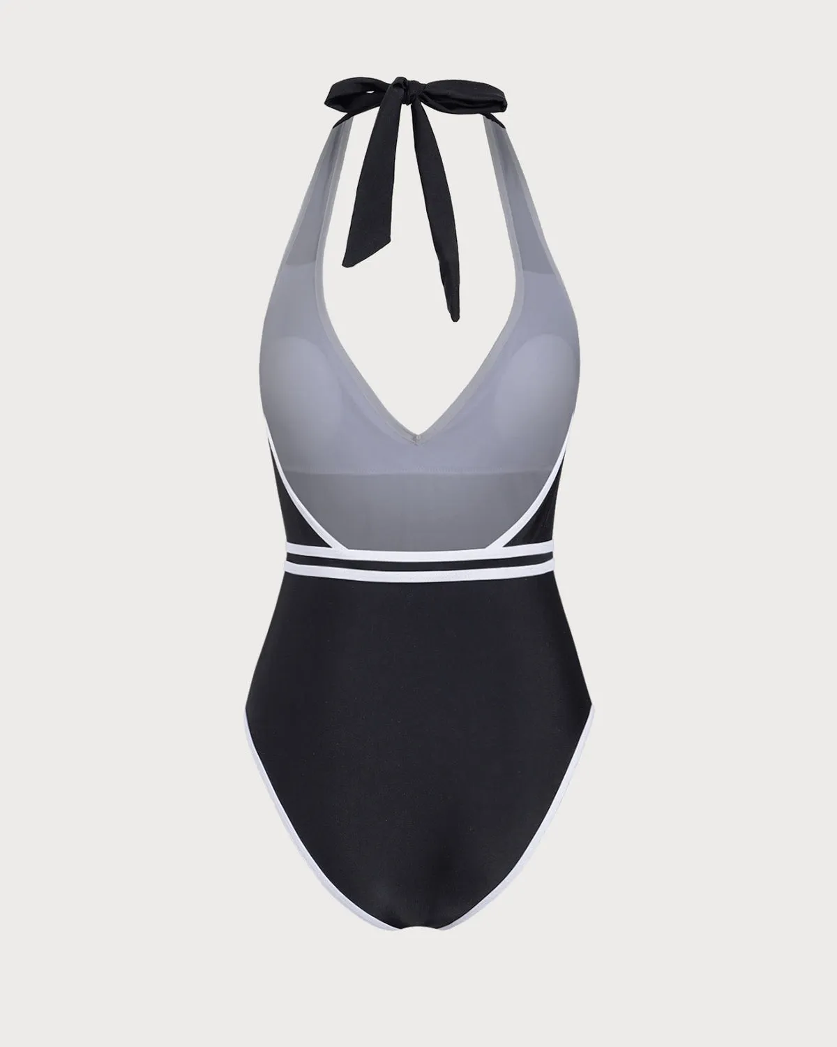 Black Contrast V-Neck One-Piece Swimsuit sold by rihoas product image thumbnail 3